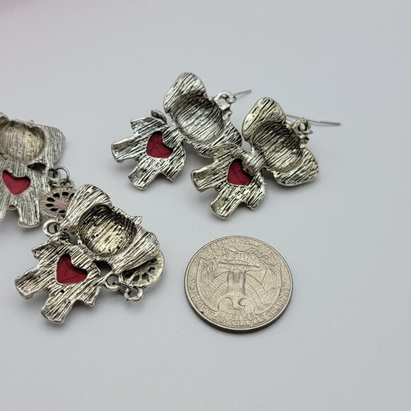 Silver Tone Red Stone Heart Elephant Chain Link Bracelet And Earrings Set 6.5" - Picture 8 of 8